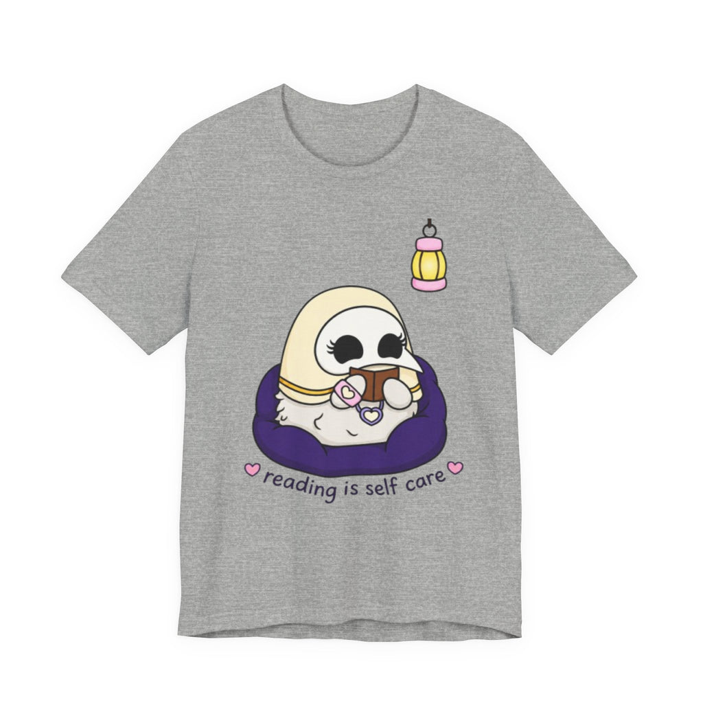 Plague Doctor Reading Is Self Care T-Shirt — Cute Dark Aesthetic Book Lover Tee