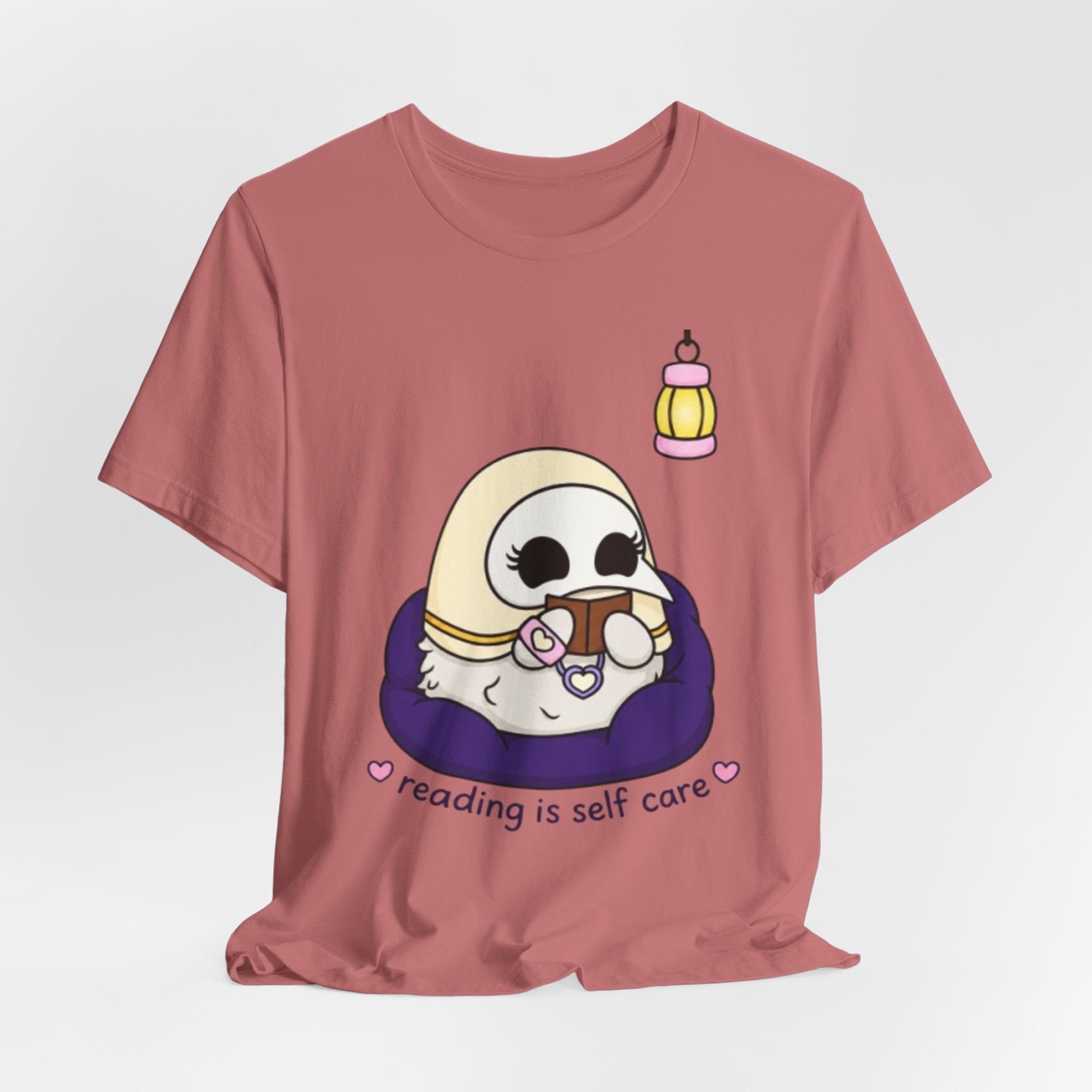 Plague Doctor Reading Is Self Care T-Shirt — Cute Dark Aesthetic Book Lover Tee