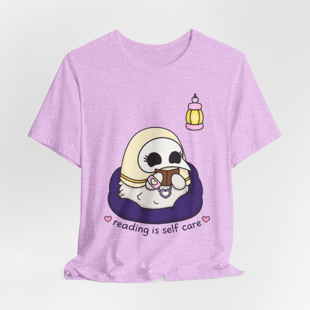 Plague Doctor Reading Is Self Care T-Shirt — Cute Dark Aesthetic Book Lover Tee