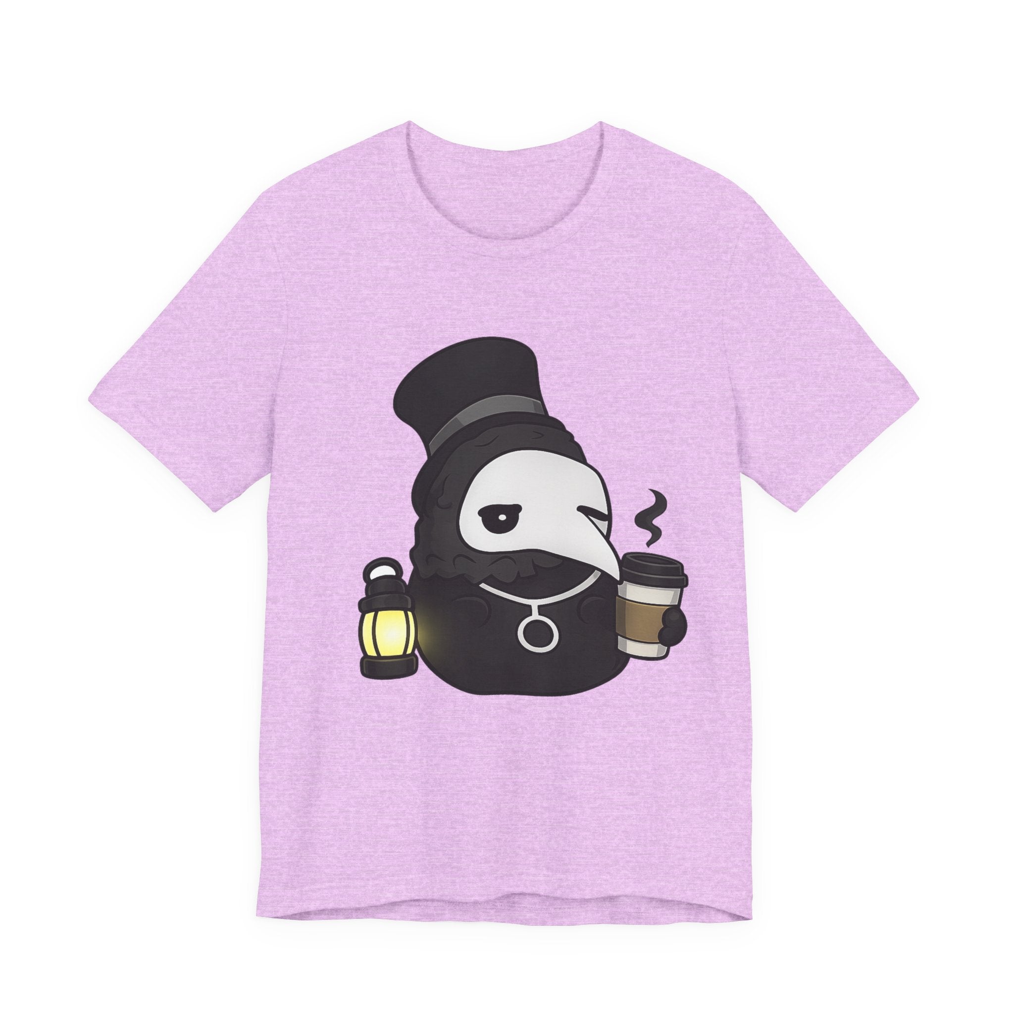Plague Doctor Coffee Tee — Cute Gothic Lantern & Coffee Graphic T-Shirt
