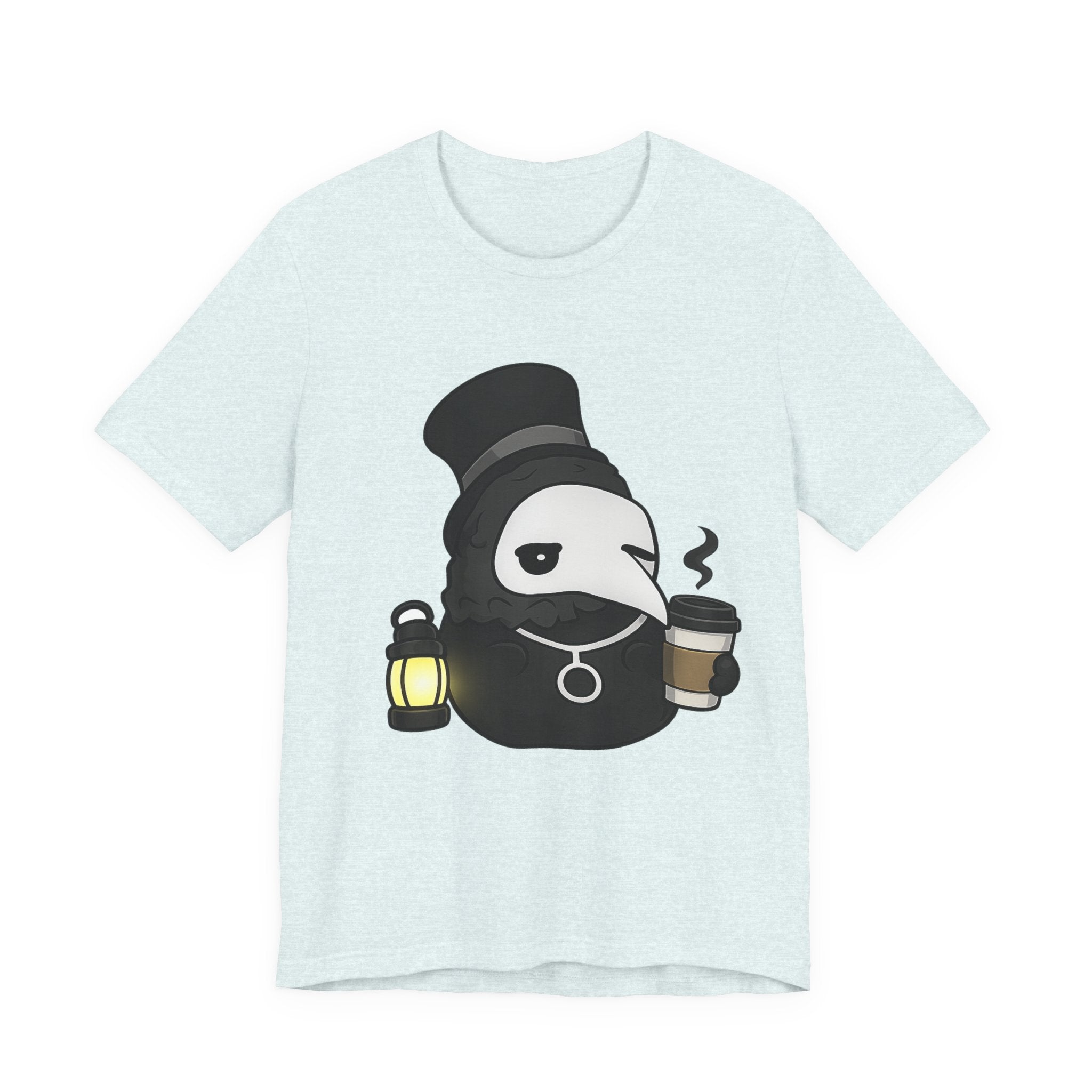 Plague Doctor Coffee Tee — Cute Gothic Lantern & Coffee Graphic T-Shirt