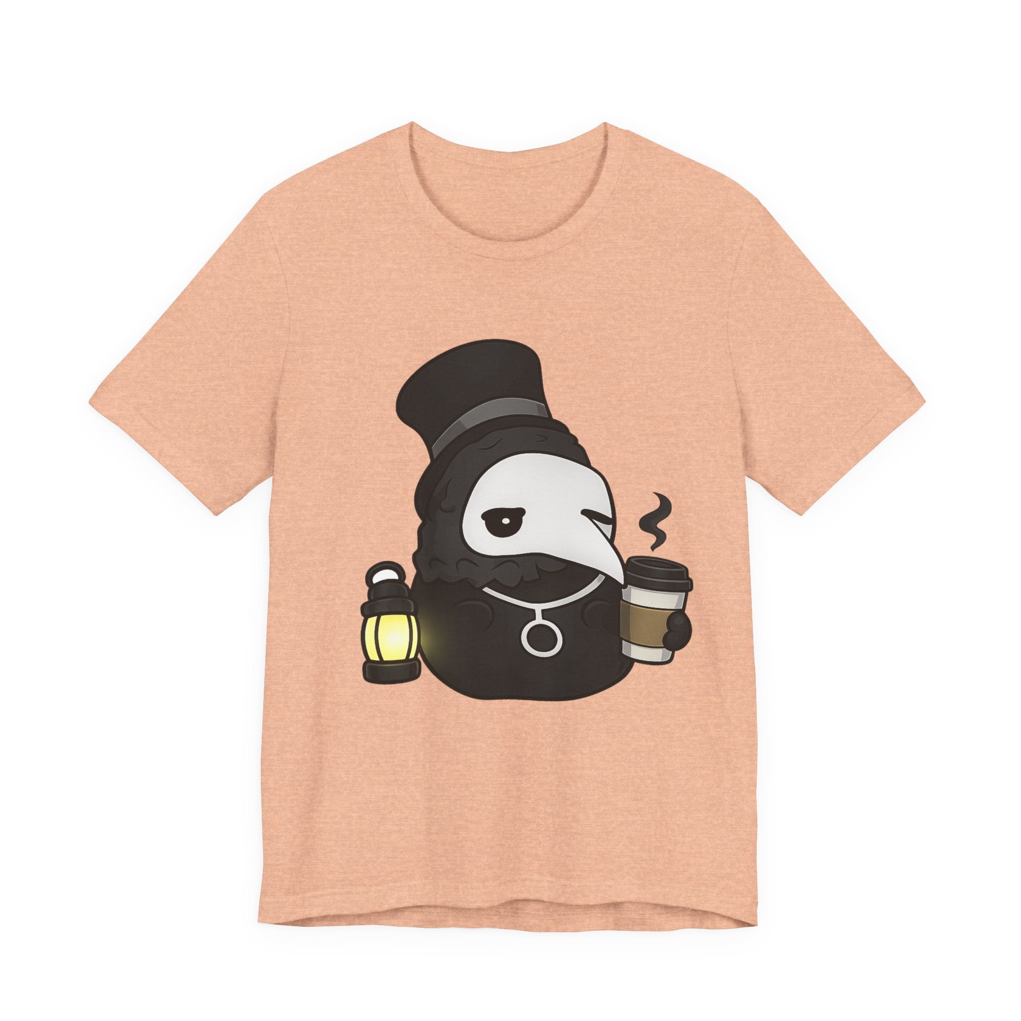 Plague Doctor Coffee Tee — Cute Gothic Lantern & Coffee Graphic T-Shirt