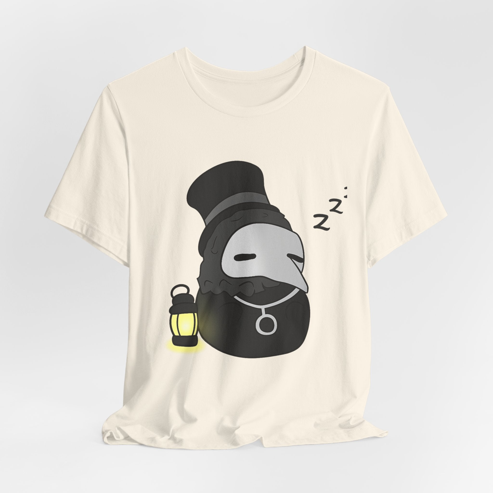 Sleepy Plague Doctor Tee — Cute Gothic Lantern Graphic T-Shirt
