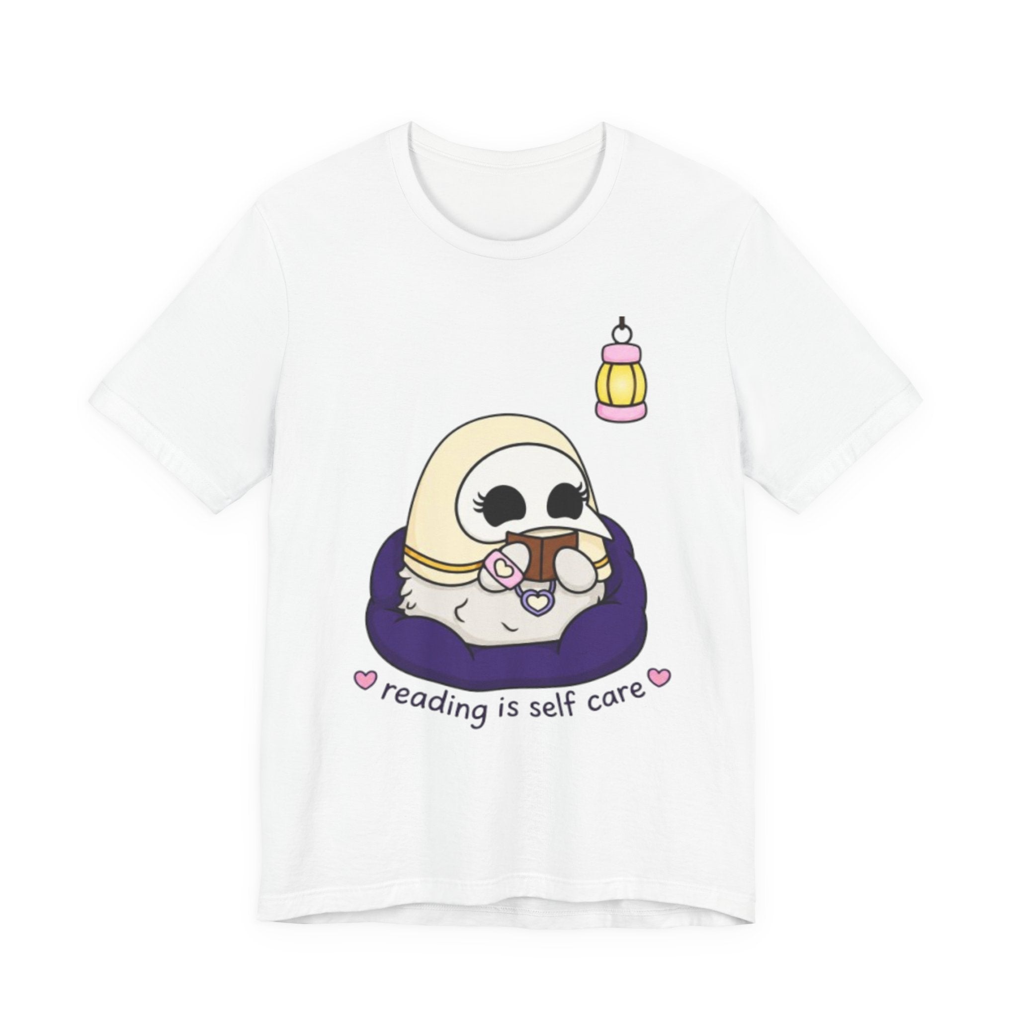 Plague Doctor Reading Is Self Care T-Shirt — Cute Dark Aesthetic Book Lover Tee