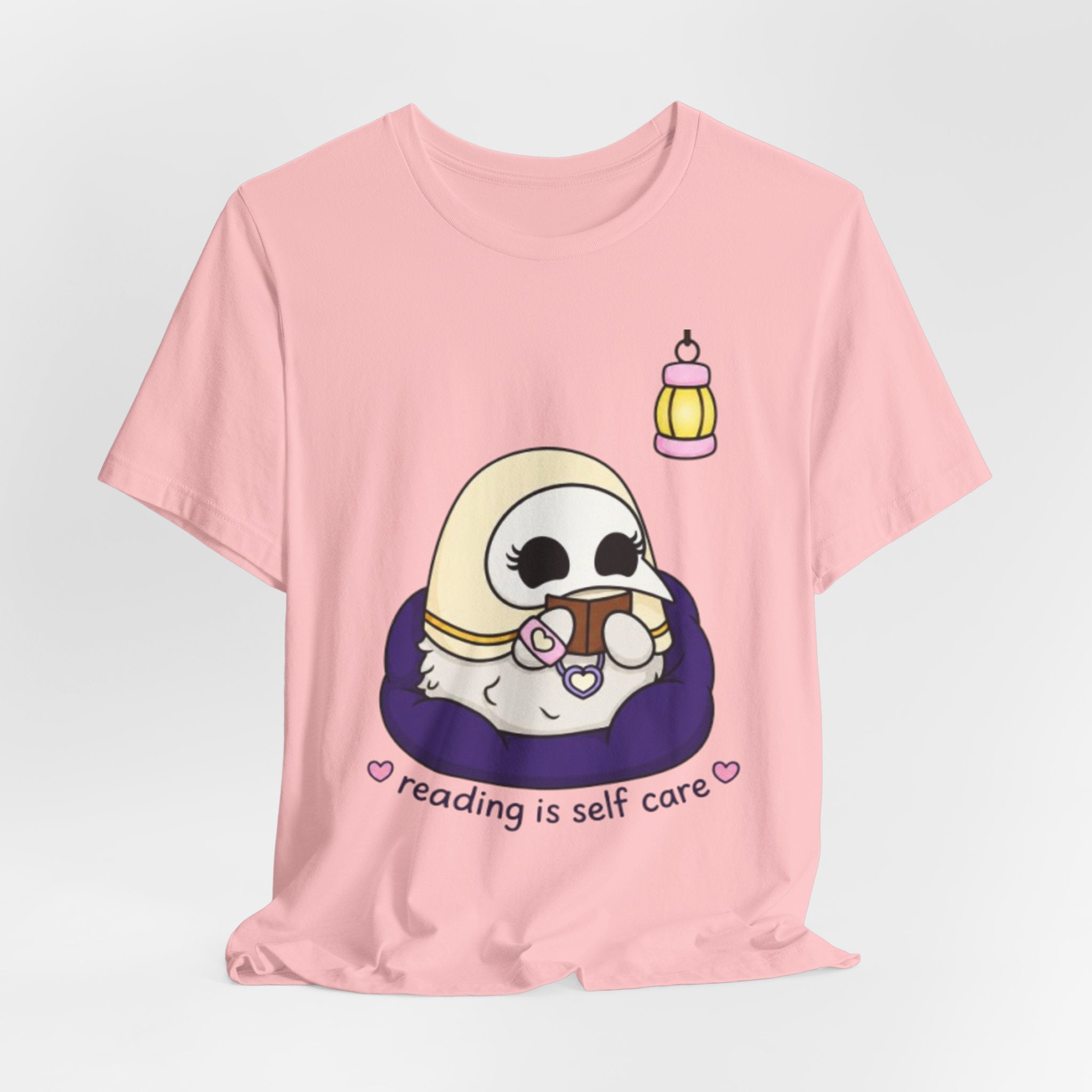 Plague Doctor Reading Is Self Care T-Shirt — Cute Dark Aesthetic Book Lover Tee