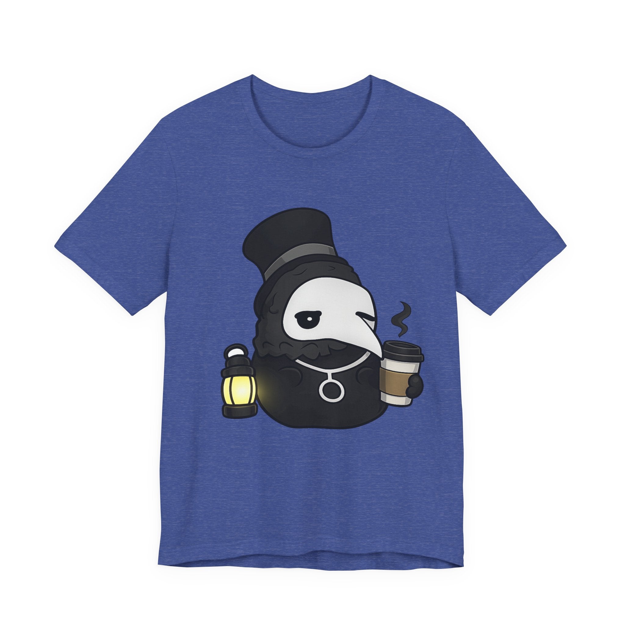 Plague Doctor Coffee Tee — Cute Gothic Lantern & Coffee Graphic T-Shirt