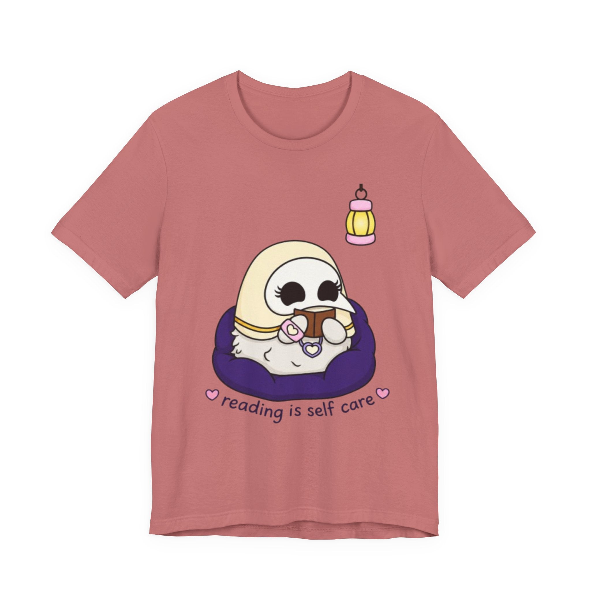 Plague Doctor Reading Is Self Care T-Shirt — Cute Dark Aesthetic Book Lover Tee