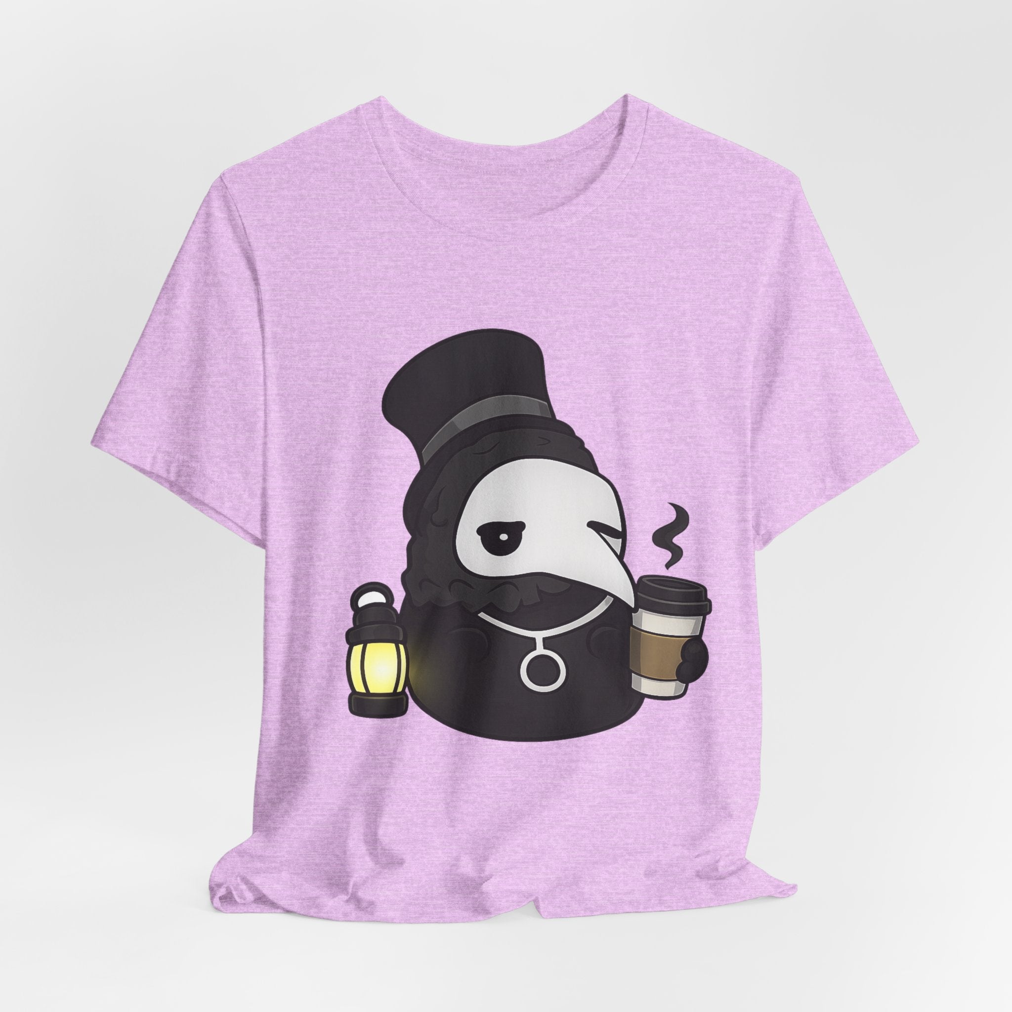 Plague Doctor Coffee Tee — Cute Gothic Lantern & Coffee Graphic T-Shirt