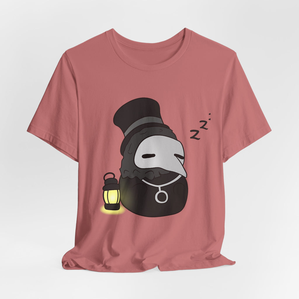 Sleepy Plague Doctor Tee — Cute Gothic Lantern Graphic T-Shirt