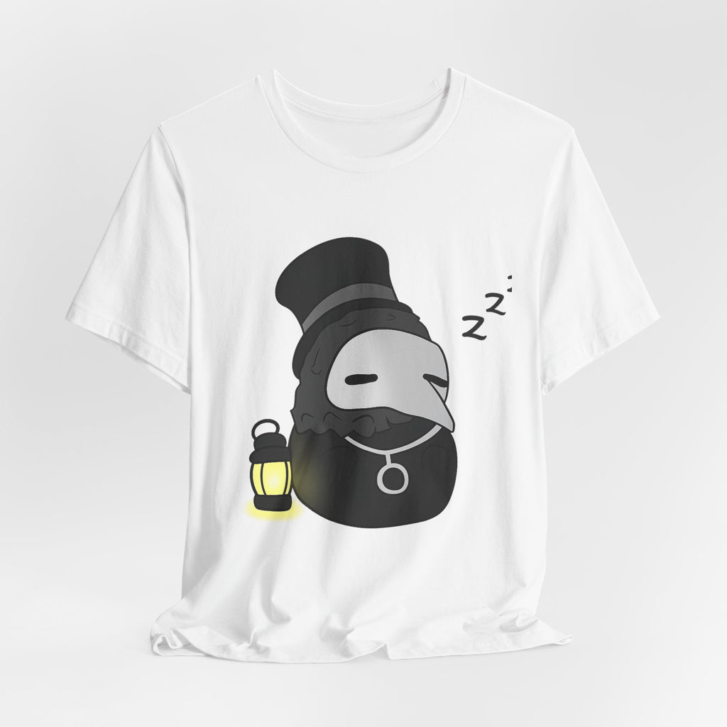 Sleepy Plague Doctor Tee — Cute Gothic Lantern Graphic T-Shirt