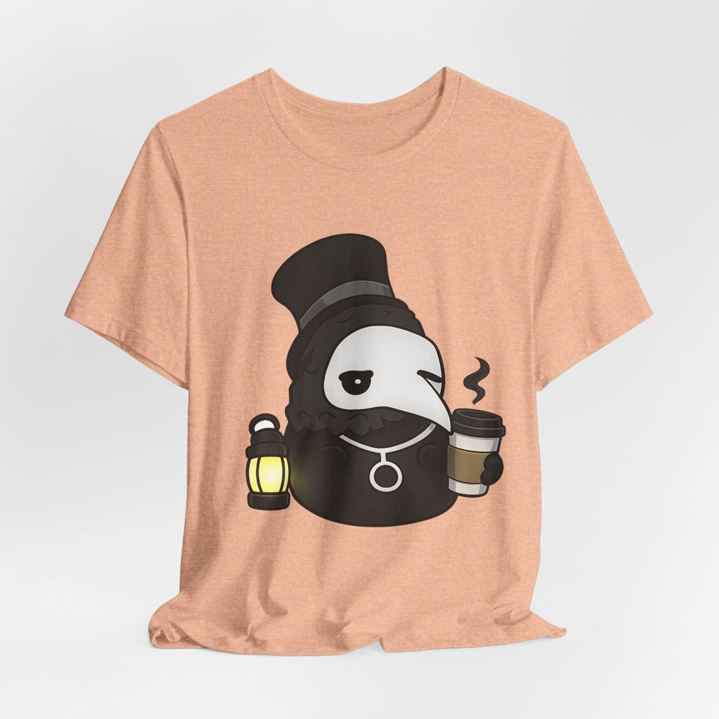 Plague Doctor Coffee Tee — Cute Gothic Lantern & Coffee Graphic T-Shirt