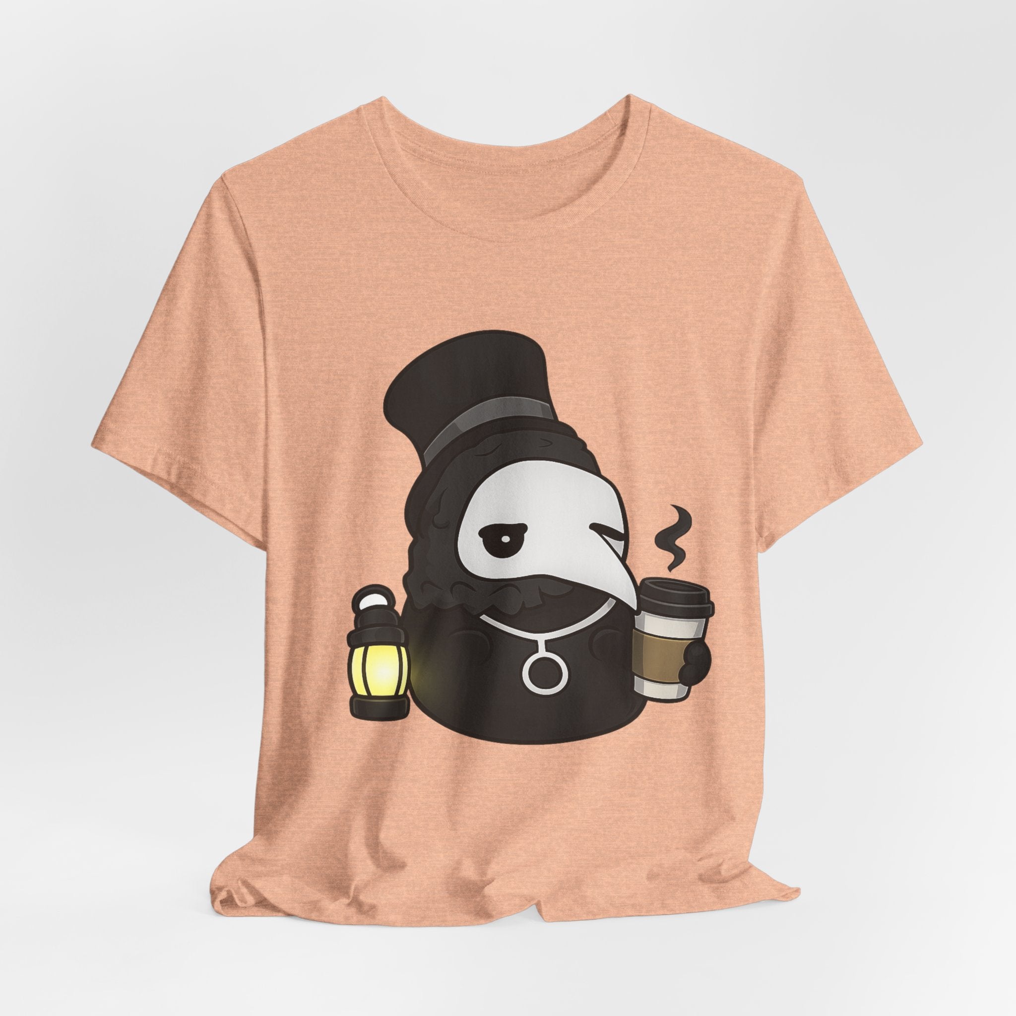 Plague Doctor Coffee Tee — Cute Gothic Lantern & Coffee Graphic T-Shirt