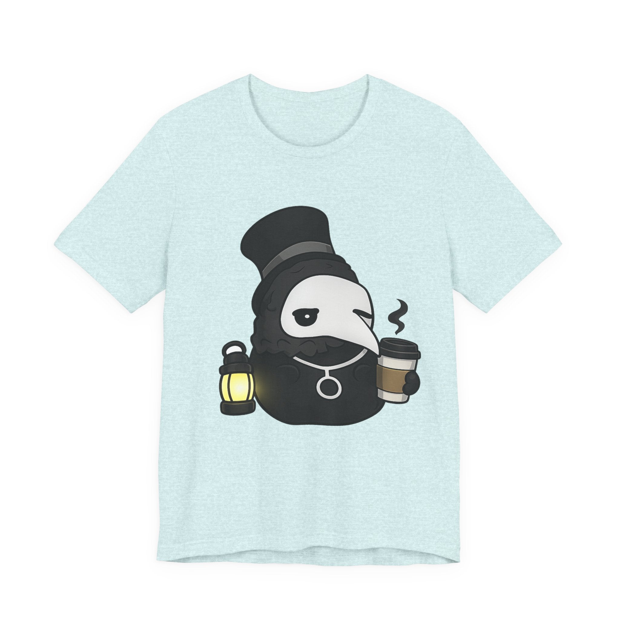 Plague Doctor Coffee Tee — Cute Gothic Lantern & Coffee Graphic T-Shirt