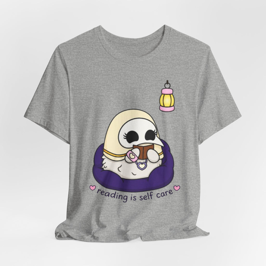 Plague Doctor Reading Is Self Care T-Shirt — Cute Dark Aesthetic Book Lover Tee