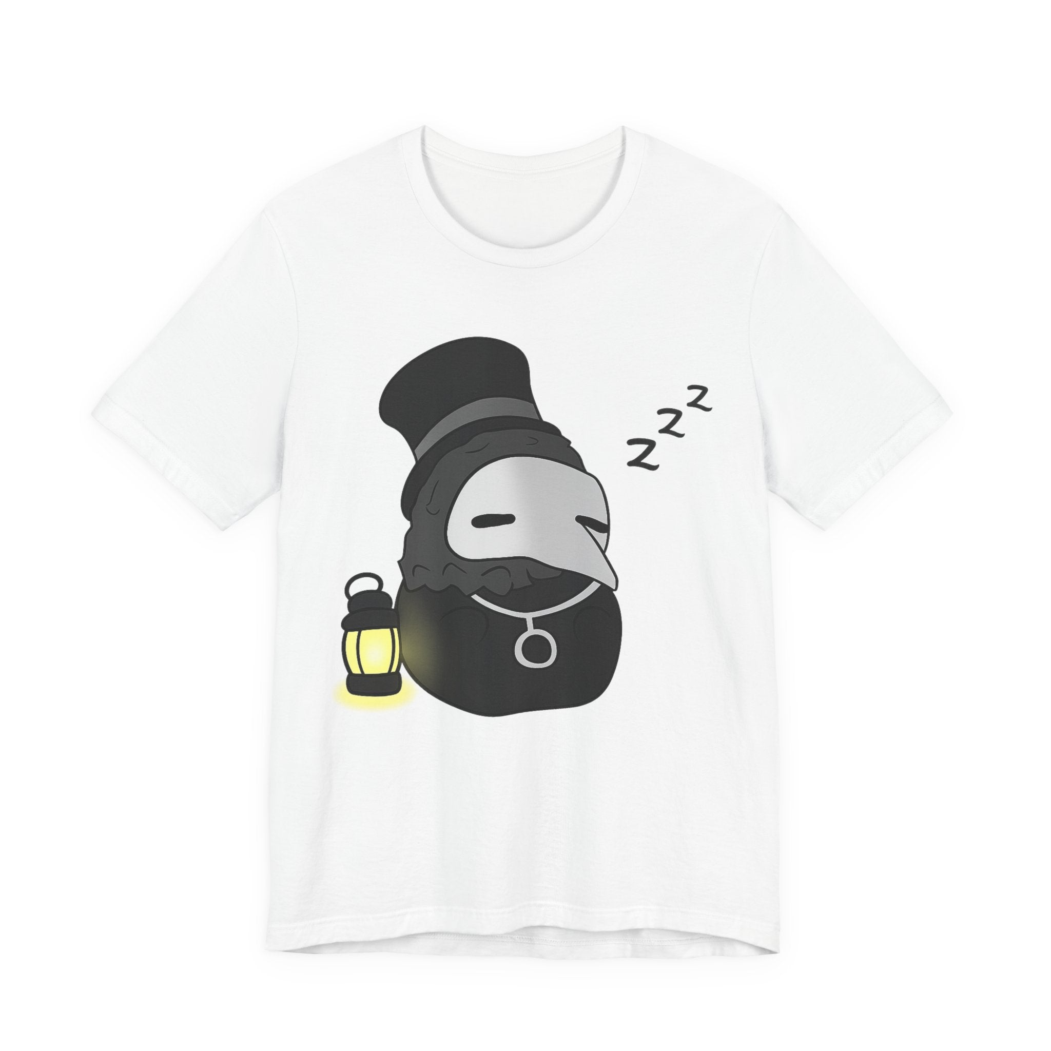 Sleeping Plague Doctor T-Shirt — Cute Goth Mask Tee with Lantern