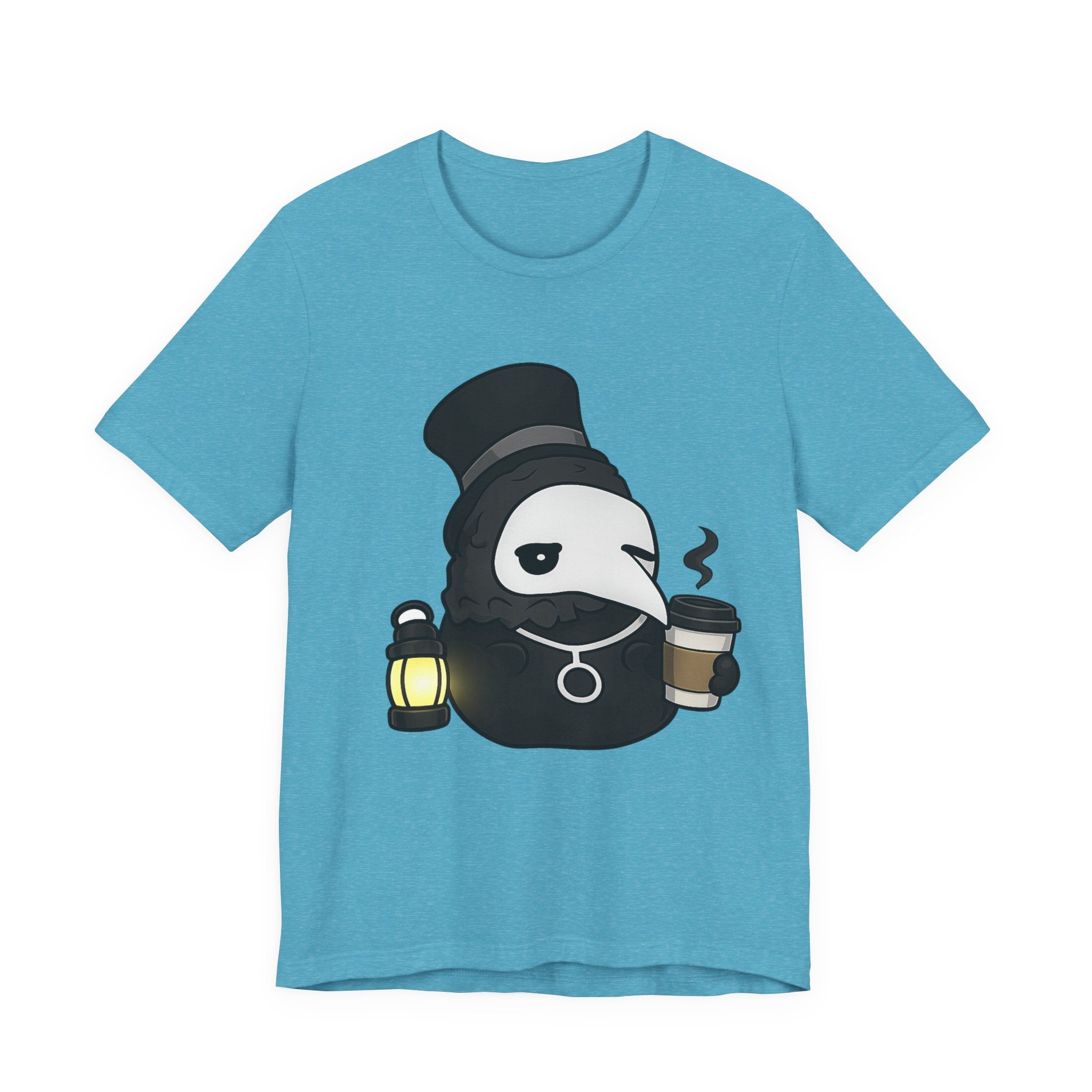 Plague Doctor Coffee Tee — Cute Gothic Lantern & Coffee Graphic T-Shirt
