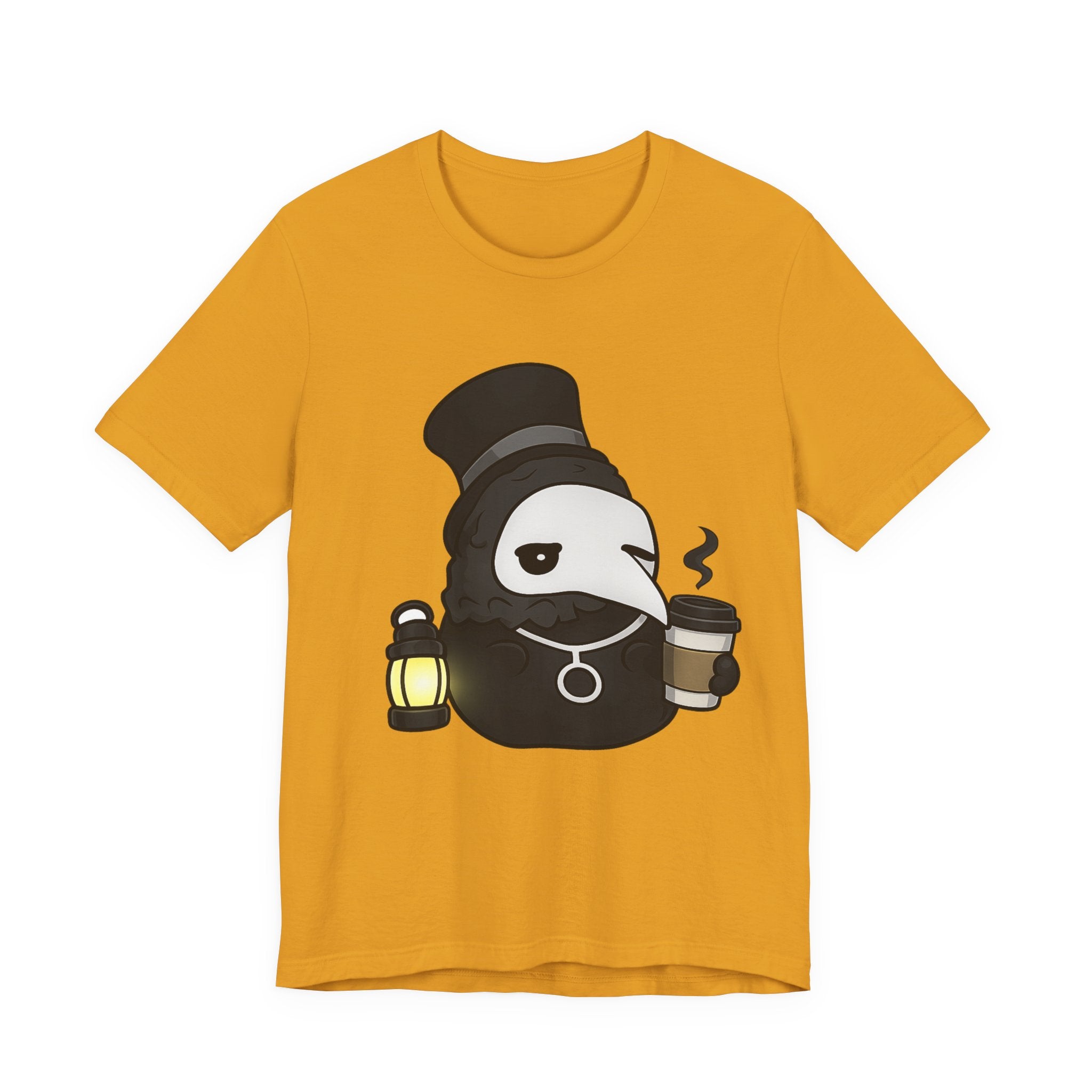 Plague Doctor Coffee Tee — Cute Gothic Lantern & Coffee Graphic T-Shirt