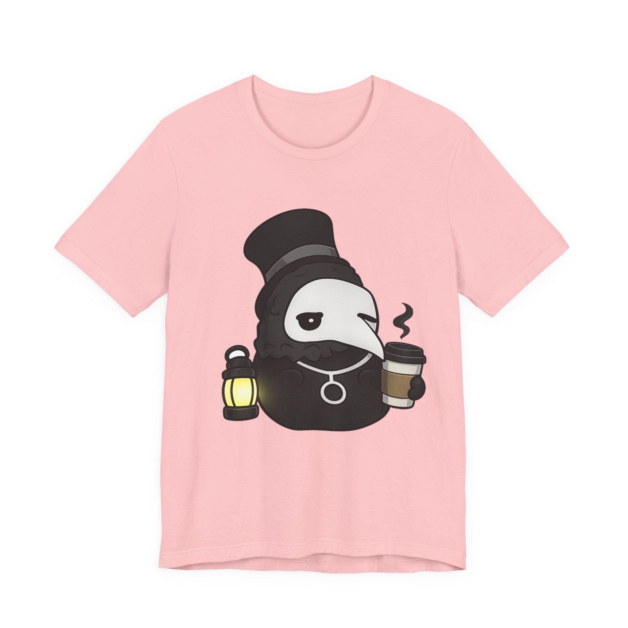 Plague Doctor Coffee Tee — Cute Gothic Lantern & Coffee Graphic T-Shirt