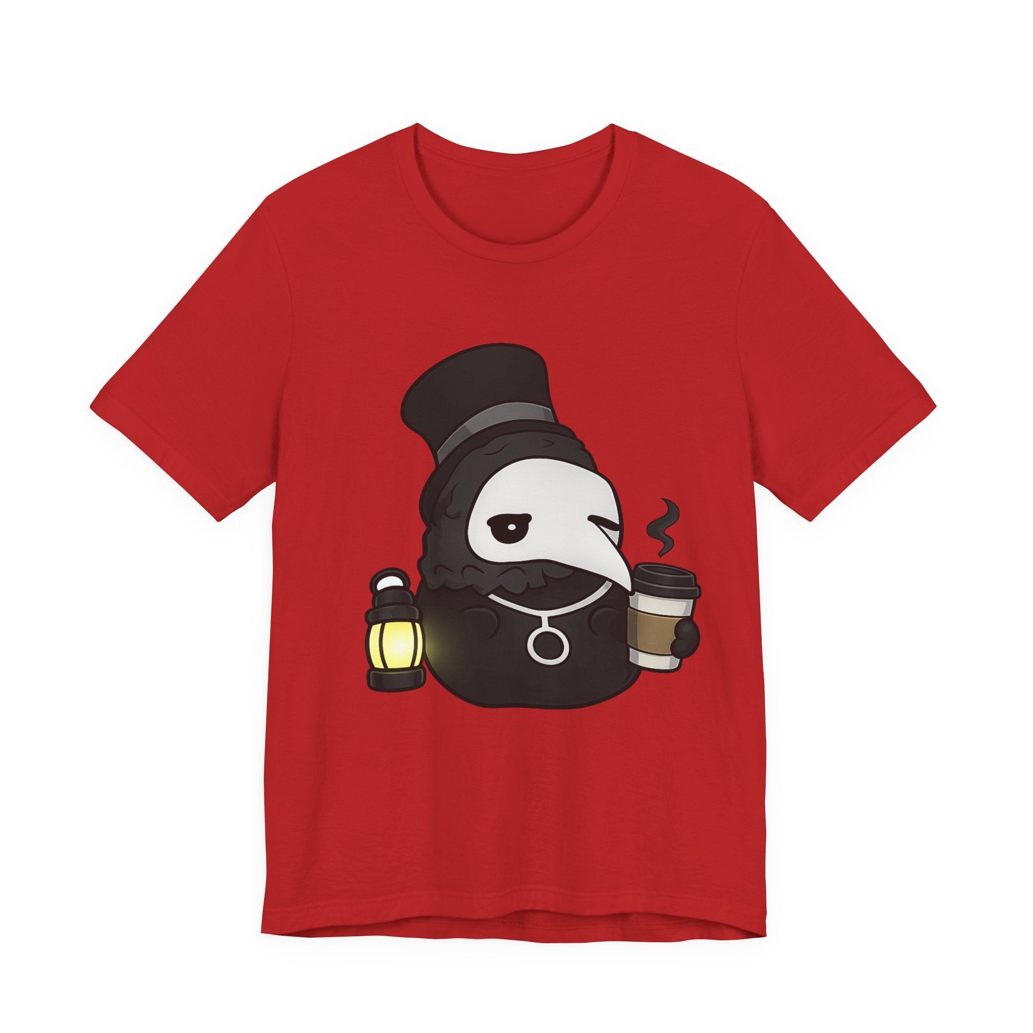 Plague Doctor Coffee Tee — Cute Gothic Lantern & Coffee Graphic T-Shirt