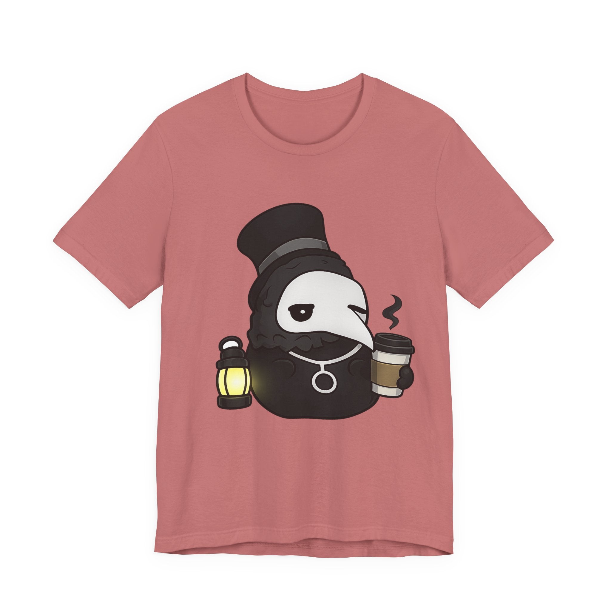 Plague Doctor Coffee Tee — Cute Gothic Lantern & Coffee Graphic T-Shirt