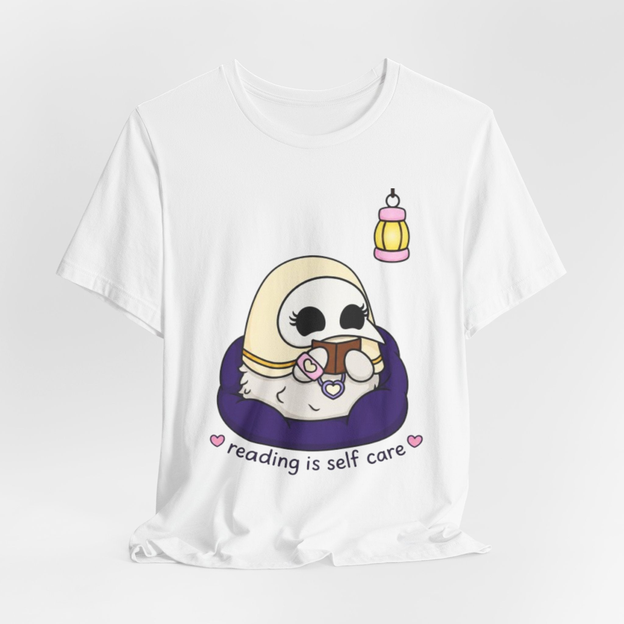 Plague Doctor Reading Is Self Care T-Shirt — Cute Dark Aesthetic Book Lover Tee